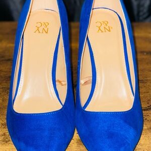 New York & Company Cobalt Blue Suede Pointed-Toe Pumps